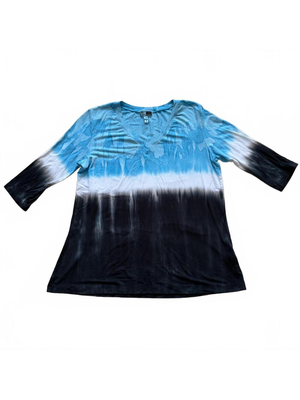 Annie Turbin Tie Dye Top V-Neck Shirt 1/2 Sleeve Top Colorblock Women's Size 3